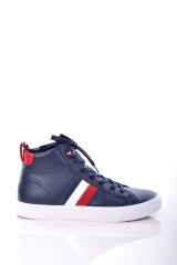Sneakersy FLAD DETAIL LEATHER HIGH SNEAKER MIDNIGHT TOMMY HILFIGER
