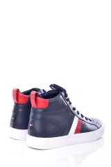 Sneakersy FLAD DETAIL LEATHER HIGH SNEAKER MIDNIGHT TOMMY HILFIGER