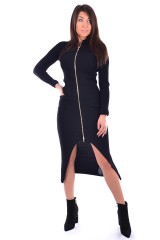 Sukienka  LONG DRESS WITH FRONT ZIP BLACK GUESS
