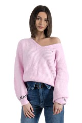 Sweter SLEEVE DETAIL LOGO SWEATER PINK TOMMY JEANS