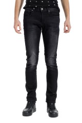 Spodnie jeansowe z przetarciami z czarnego denimu MEDIUM RISE SLIM ARMANI EXCHANGE
