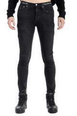 Spodnie jeansowe z logo w pasie z ciemnego denimu CALVIN KLEIN JEANS