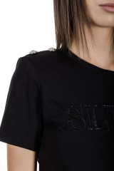 T-shirt ze srebrnymi guzikami czarny BRAKFAST SILVIAN HEACH