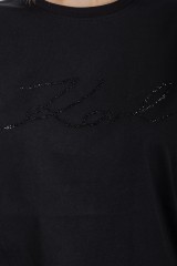T-shirt z logo RHINESTONE czarny KARL LAGERFELD