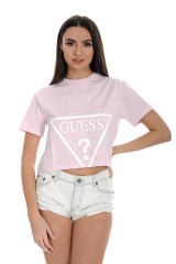 T-shirt z logo różowy GUESS