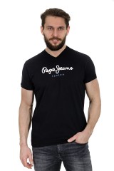T-shirt z logo czarny EGGO V PEPE JEANS