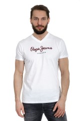 T-shirt z logo biały EGGO V PEPE JEANS