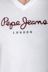 T-shirt z logo biały EGGO V PEPE JEANS