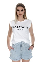 T-shirt z guzikami biały BALMAIN