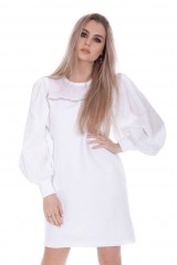 Sukienka z bufiastymi rękawami biała KARL LAGERFELD