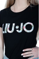 T-shirt z logo czarny LIU JO