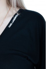 T-shirt z dekoltem w literę V czarny KARL LAGERFELD
