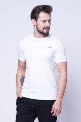 T-shirt biały z logo na piersi GUESS