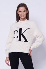 Sweter z klasycznym logo beżowy CALVIN KLEIN JEANS