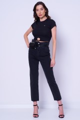 Top czarny CROP STRAP RIB FRONT KNOT TOMMY JEANS