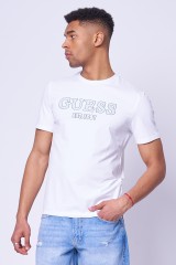 T-shirt z błękitnym napisem GUESS