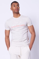 T-shirt beżowy z logo CALVIN KLEIN JEANS