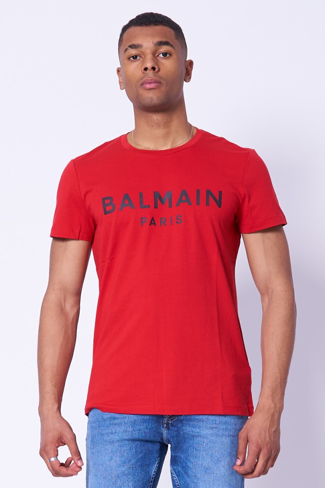T-shirt z logo czerwony BALMAIN