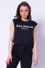 T-shirt z guzikami czarny BALMAIN