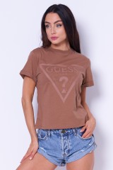 T-shirt brązowy z logo GUESS