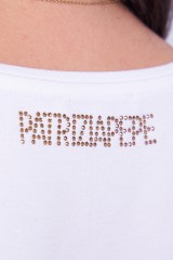 T-shirt biały ze złotym logo PATRIZIA PEPE