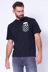 T-shirt czarny IKONIK MONOGRAM PCKT KARL LAGERFELD