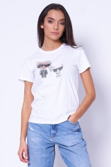 T-shirt biały z aplikacja IKONIK RHINESTONE KARL LAGERFELD