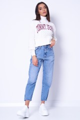 Sweter biały CROP COLLEGE CABLE SWEATER TOMMY JEANS