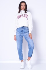 Sweter biały CROP COLLEGE CABLE SWEATER TOMMY JEANS