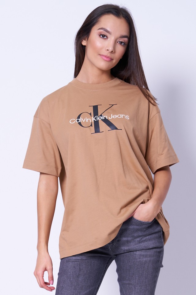 T-shirt brązowy z logo CALVIN KLEIN JEANS