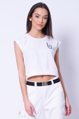 T-shirt biały z ozdobnym logo LIU JO