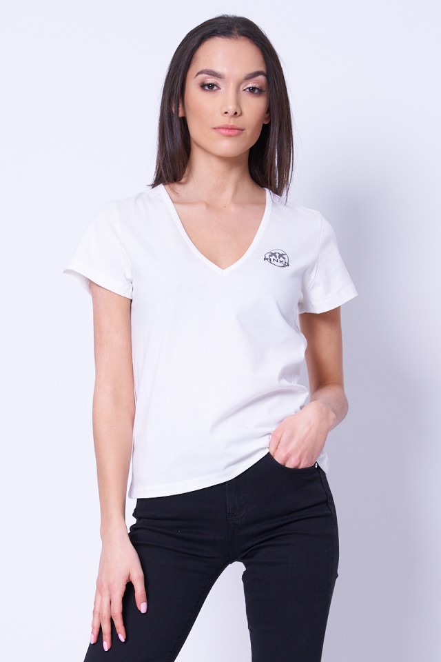 T-shirt biały z logo TURBATO PINKO