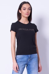 T-shirt czarny z napisem PATRIZIA PEPE