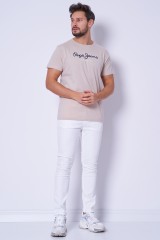 T-shirt beżowy z nadrukiem EGGO PEPE JEANS