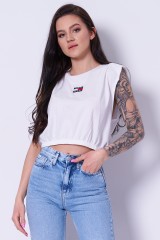 T-shirt biały CROP ELASTICATED BADGE TOMMY JEANS