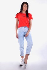 T-shirt RIB STRIPE NECK TEE RED TOMMY JEANS