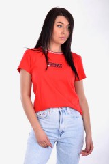 T-shirt RIB STRIPE NECK TEE RED TOMMY JEANS
