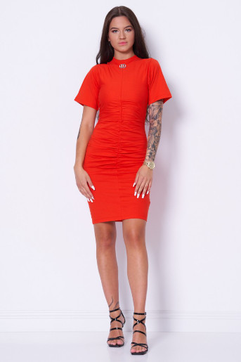 Sukienka czerwona RUCHED T-SHIRT DRESS KARL LAGERFELD